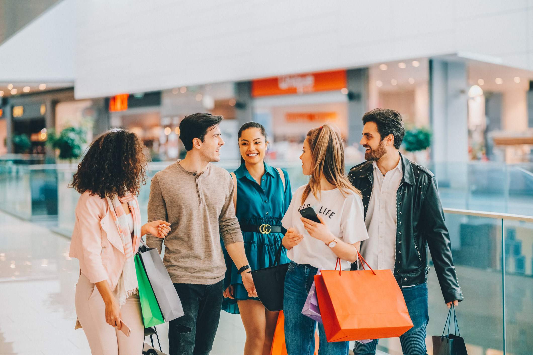 friends shopping at a mall